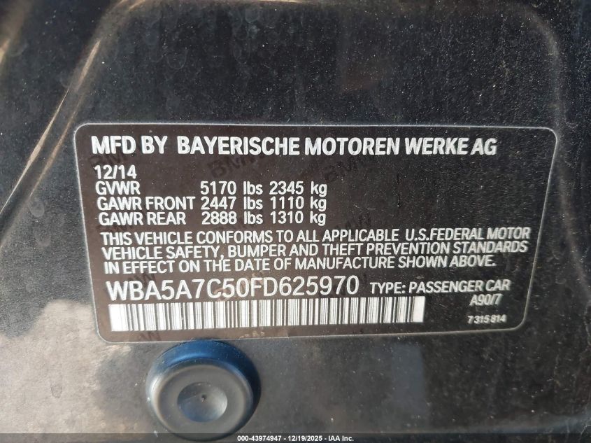 2015 BMW 528I xDrive VIN: WBA5A7C50FD625970 Lot: 43974947
