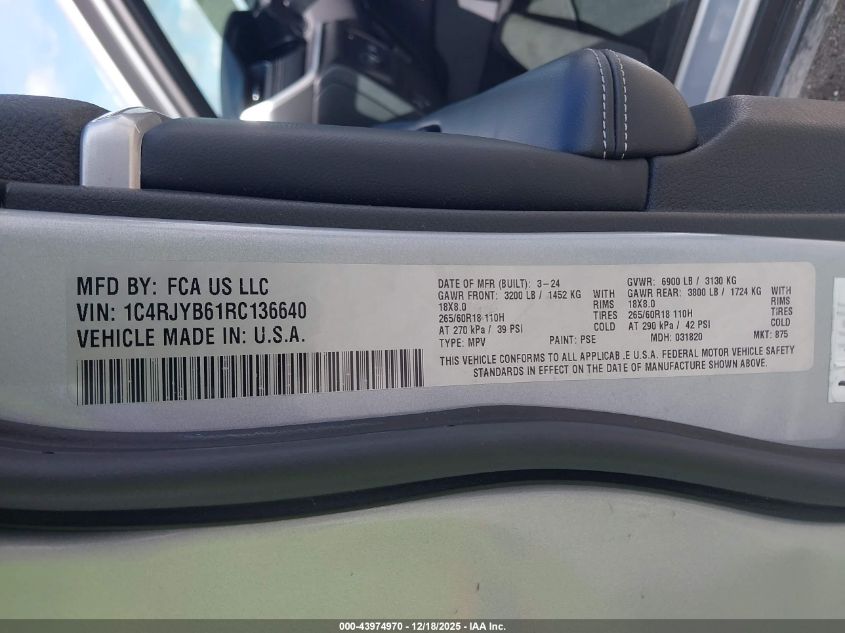 2024 Jeep Grand Cherokee 4Xe VIN: 1C4RJYB61RC136640 Lot: 43974970