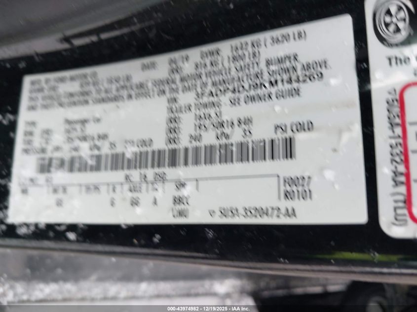 2019 Ford Fiesta St Line VIN: 3FADP4DJ9KM144269 Lot: 43974982