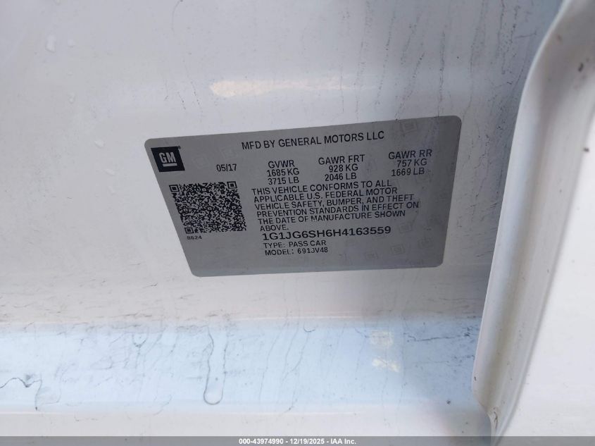 2017 Chevrolet Sonic Lt Auto VIN: 1G1JG6SH6H4163559 Lot: 43974990