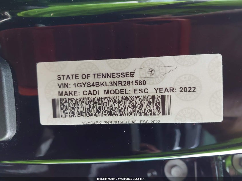 2022 Cadillac Escalade 4Wd Premium Luxury VIN: 1GYS4BKL3NR281580 Lot: 43975005
