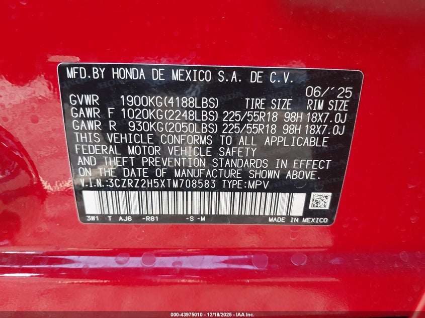 3CZRZ2H5XTM708583 2026 HONDA HR-V photo no. 9