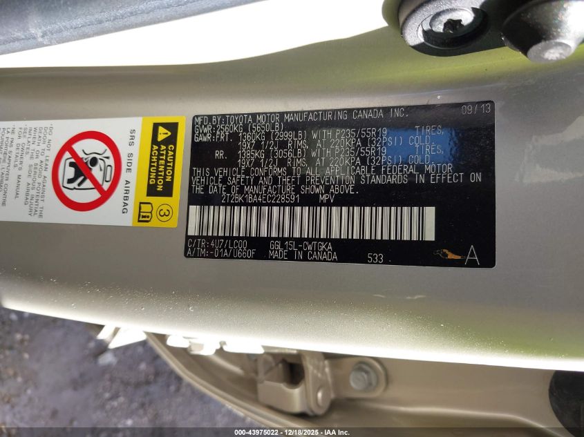 2014 Lexus Rx 350 VIN: 2T2BK1BA4EC228591 Lot: 43975022