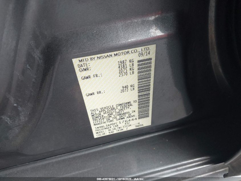 2015 Nissan Altima 3.5 Sl VIN: 1N4BL3AP0FC176444 Lot: 43975031