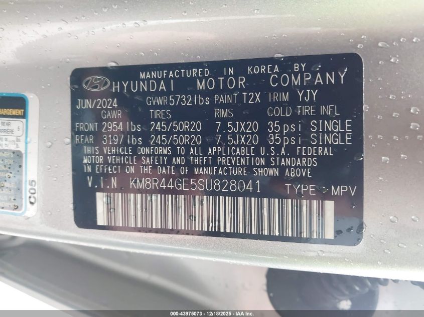 2025 Hyundai Palisade Sel Premium VIN: KM8R44GE5SU828041 Lot: 43975073