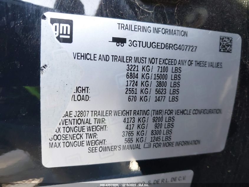 2024 GMC Sierra 1500 4Wd Short Box Denali VIN: 3GTUUGED6RG407727 Lot: 43975096