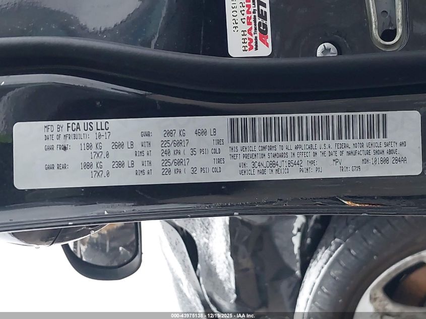 2018 Jeep Compass Latitude 4X4 VIN: 3C4NJDBB4JT185442 Lot: 43975138