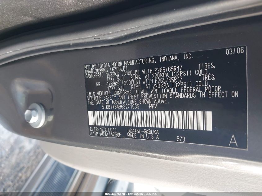 2006 Toyota Sequoia Limited V8 VIN: 5TDBT48A96S271035 Lot: 43975178