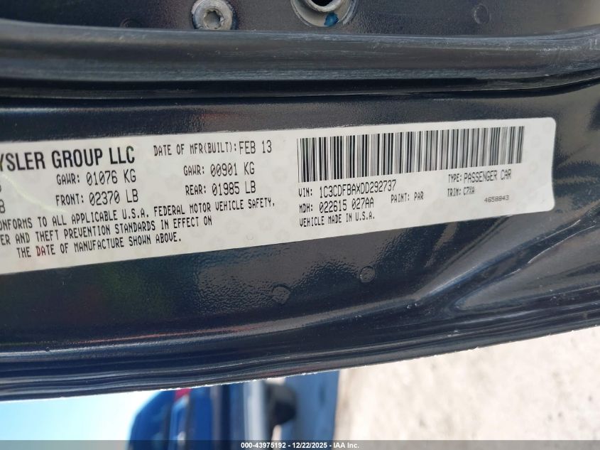 2013 Dodge Dart Sxt VIN: 1C3CDFBAXDD292737 Lot: 43975192