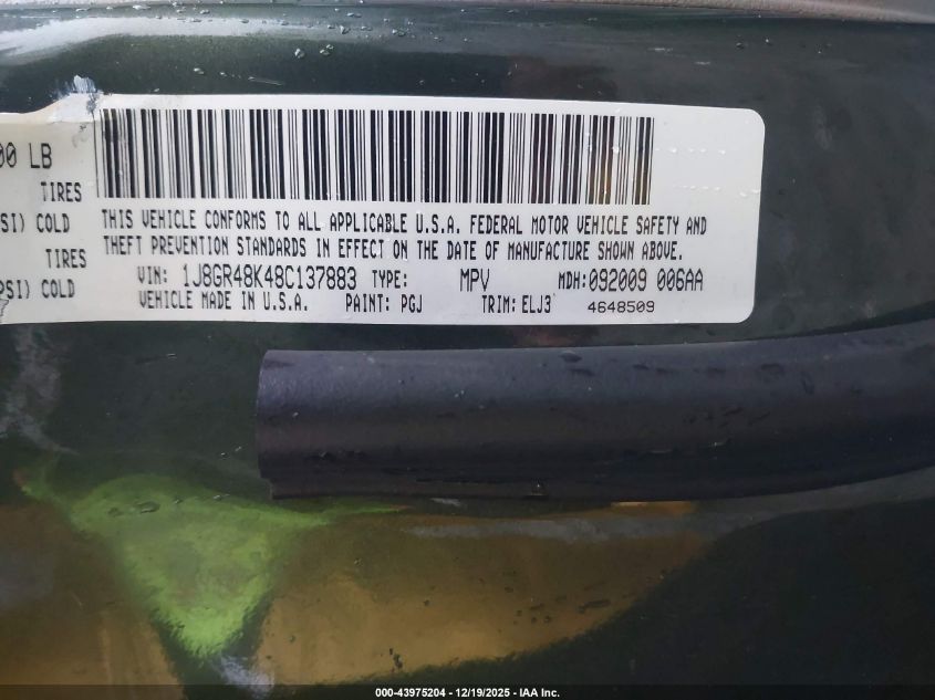 2008 Jeep Grand Cherokee Laredo VIN: 1J8GR48K48C137883 Lot: 43975204