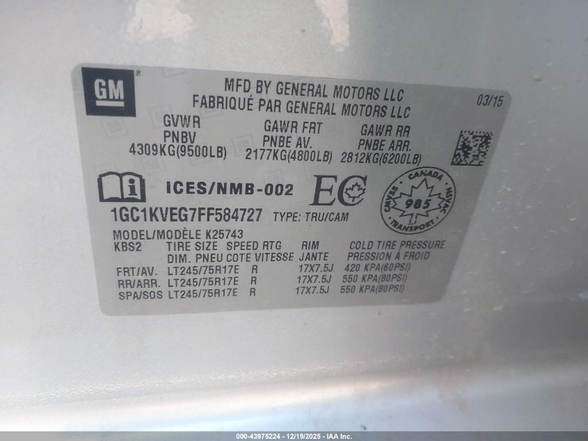 2015 Chevrolet Silverado 2500Hd Lt VIN: 1GC1KVEG7FF584727 Lot: 43975224