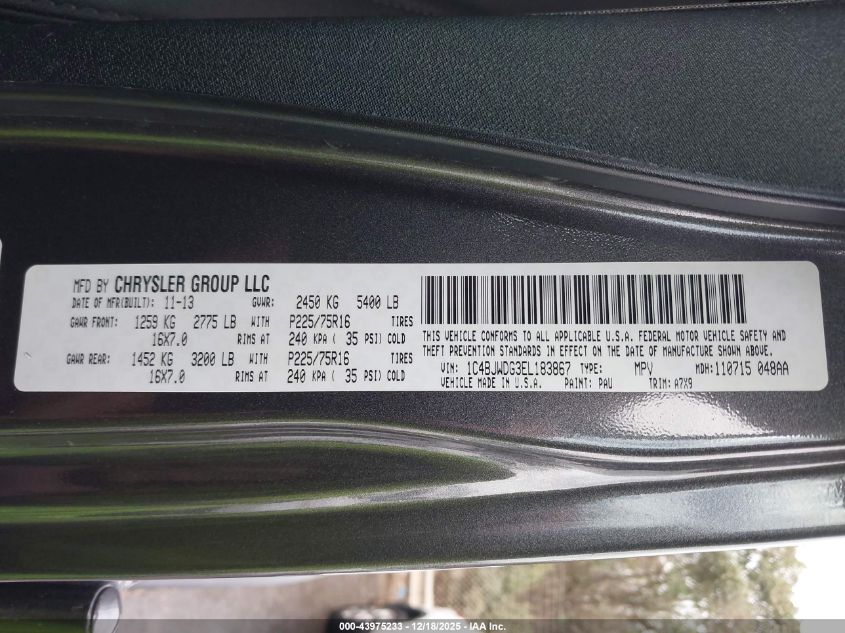 2014 Jeep Wrangler Unlimited Sport VIN: 1C4BJWDG3EL183867 Lot: 43975233