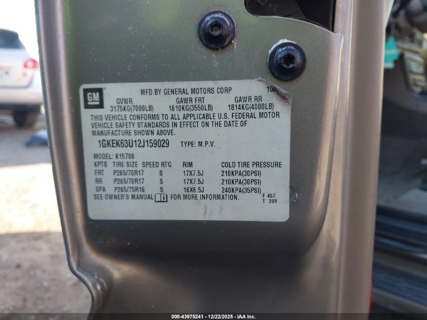 2002 GMC Yukon Denali VIN: 1GKEK63U12J159029 Lot: 43975241