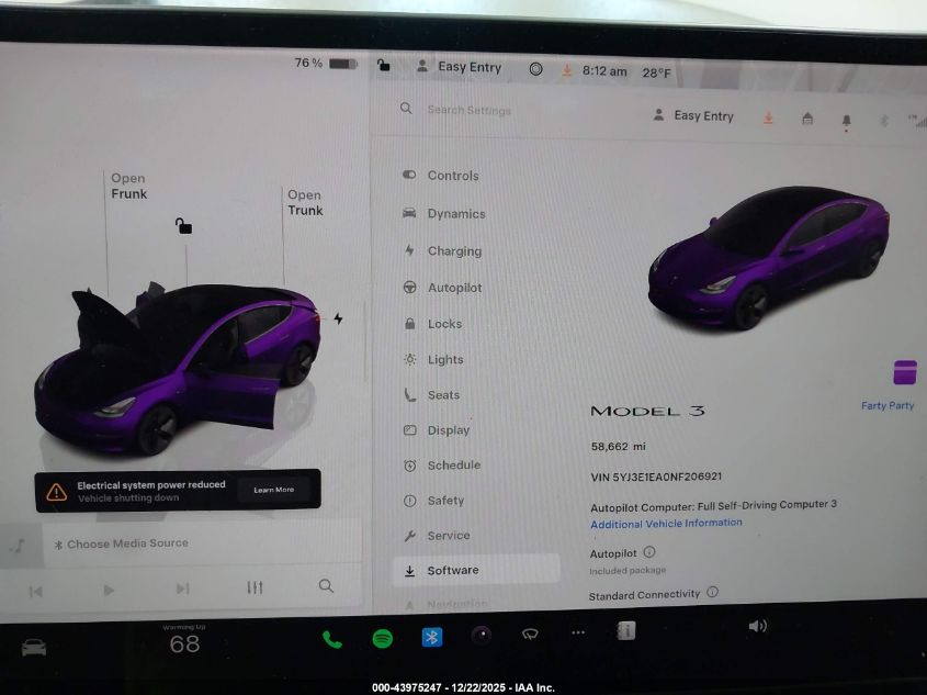 2022 Tesla Model 3 Rear-Wheel Drive VIN: 5YJ3E1EA0NF206921 Lot: 43975247