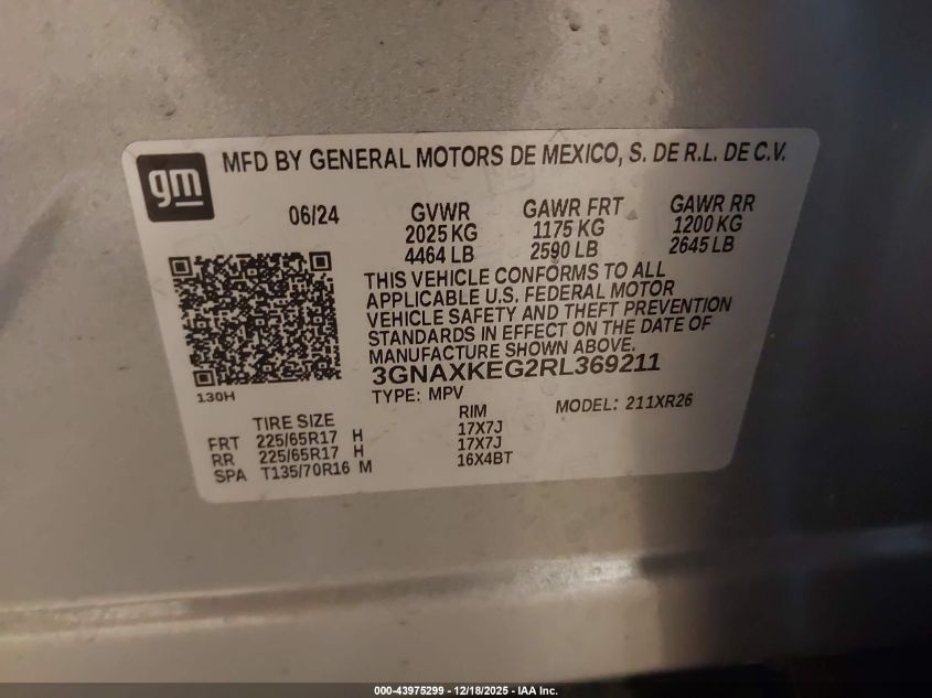 2024 Chevrolet Equinox Fwd Lt VIN: 3GNAXKEG2RL369211 Lot: 43975299