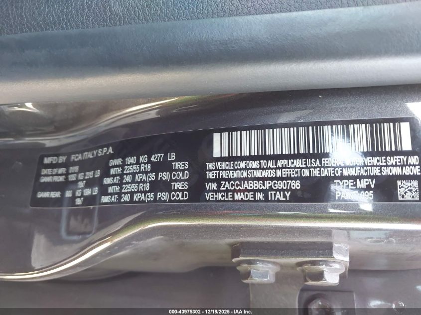 2018 Jeep Renegade Latitude Fwd VIN: ZACCJABB6JPG90766 Lot: 43975302