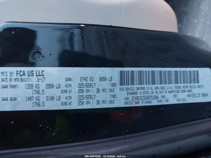 2017 Dodge Grand Caravan Sxt VIN: 2C4RDGCG5HR731604 Lot: 43975326