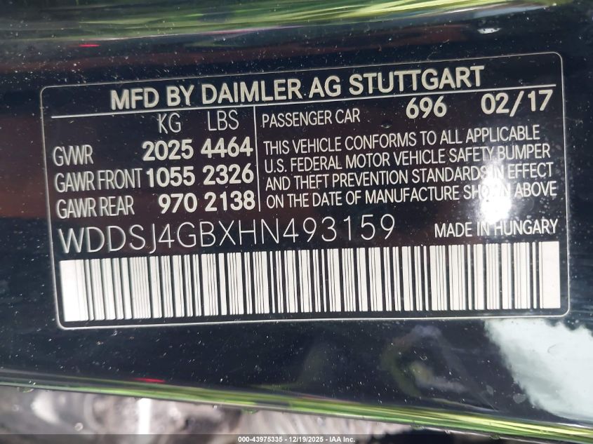 2017 Mercedes-Benz Cla 250 4Matic VIN: WDDSJ4GBXHN493159 Lot: 43975335