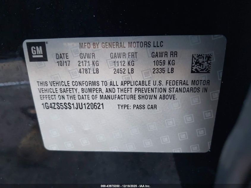 2018 Buick Lacrosse Premium VIN: 1G4ZS5SS1JU120621 Lot: 43975350