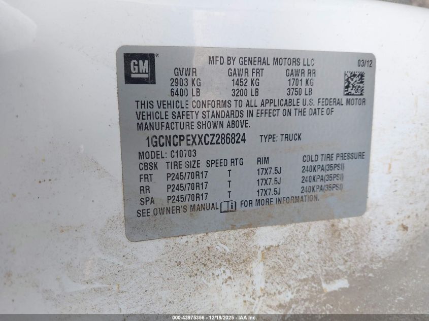 2012 Chevrolet Silverado 1500 Work Truck VIN: 1GCNCPEXXCZ286824 Lot: 43975356