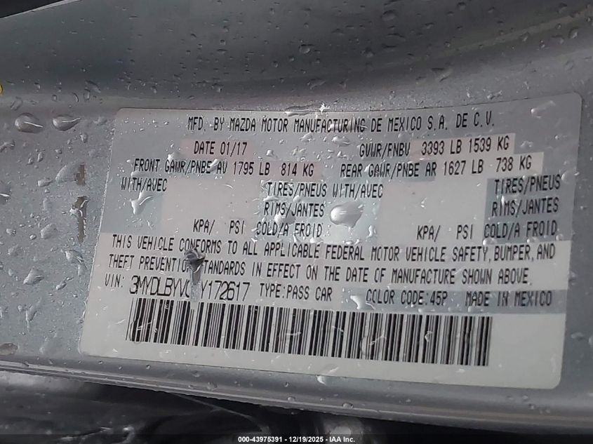 2017 Toyota Yaris Ia VIN: 3MYDLBYV0HY172617 Lot: 43975391