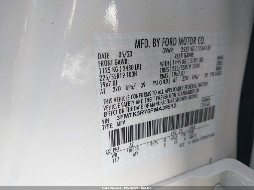 2023 Ford Mustang Mach-E Premium VIN: 3FMTK3R76PMA39512 Lot: 43975429