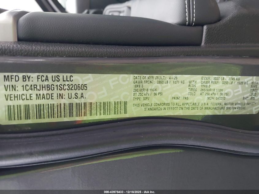 2025 Jeep Grand Cherokee Limited 4X4 VIN: 1C4RJHBG1SC320605 Lot: 43975433