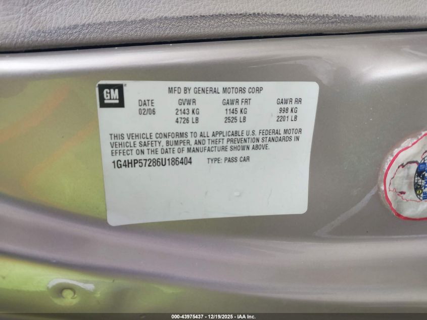 2006 Buick Lucerne Cx VIN: 1G4HP57286U186404 Lot: 43975437