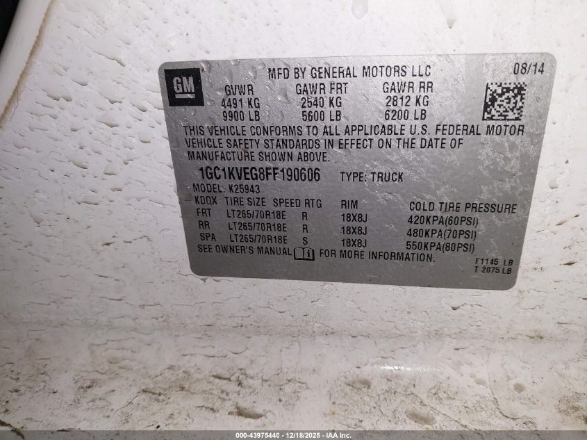 2015 Chevrolet Silverado 2500Hd Lt VIN: 1GC1KVEG8FF190606 Lot: 43975440