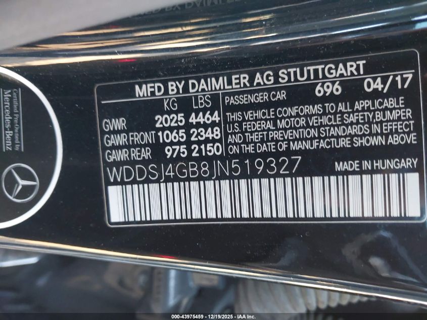 2018 Mercedes-Benz Cla 250 4Matic VIN: WDDSJ4GB8JN519327 Lot: 43975459