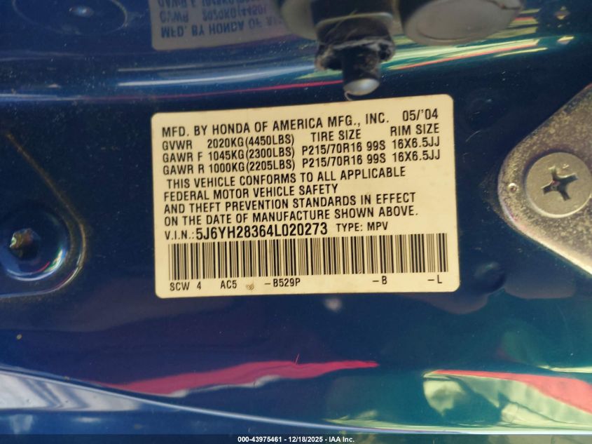 2004 Honda Element Lx VIN: 5J6YH28364L020273 Lot: 43975461