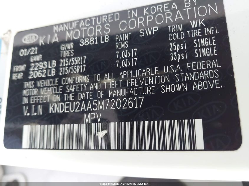 2021 Kia Seltos S VIN: KNDEU2AA5M7202617 Lot: 43975466