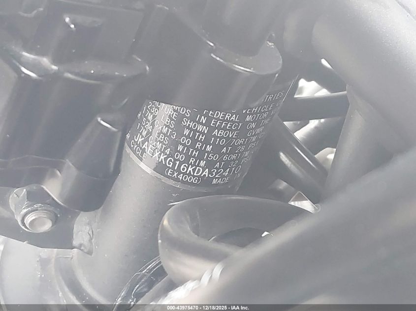 2019 Kawasaki Ex400 VIN: JKAEXKG16KDA32410 Lot: 43975470