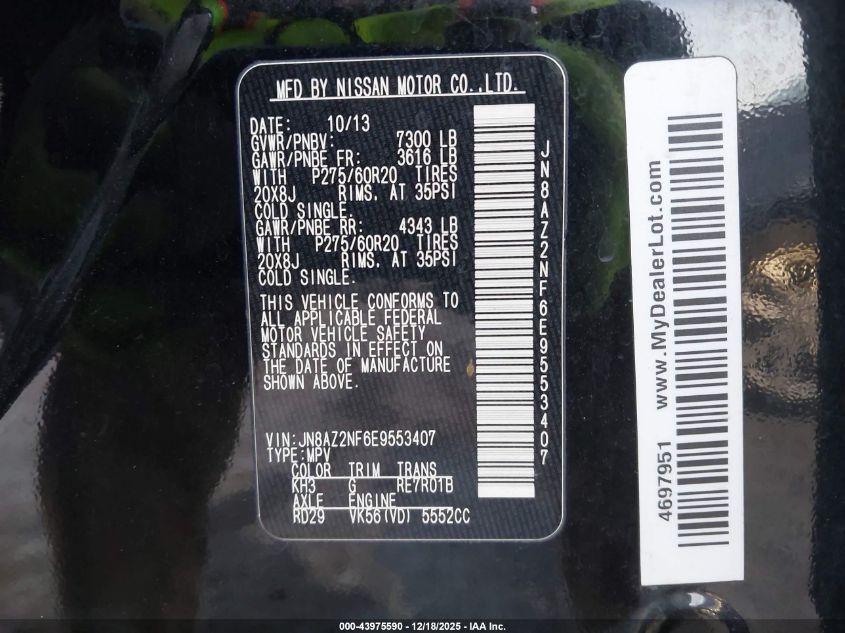 2014 Infiniti Qx80 VIN: JN8AZ2NF6E9553407 Lot: 43975590