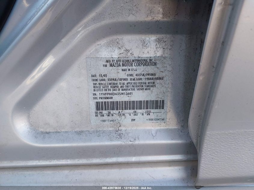 2003 Mazda Mazda6 S VIN: 1YVFP80D635M13601 Lot: 43975638