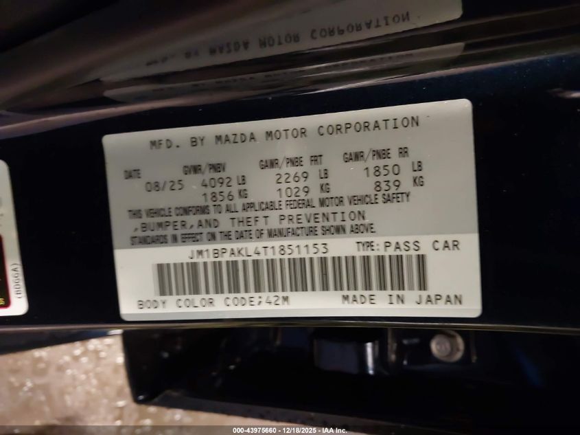 2026 Mazda Mazda3 2.5 S Select Sport VIN: JM1BPAKL4T1851153 Lot: 43975660