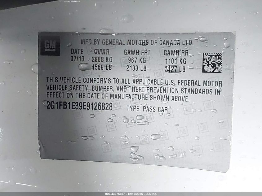 2014 Chevrolet Camaro 1Lt VIN: 2G1FB1E39E9126828 Lot: 43975667