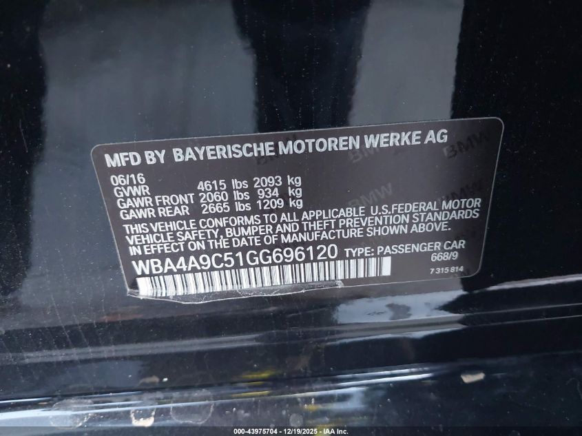 2016 BMW 428I Gran Coupe VIN: WBA4A9C51GG696120 Lot: 43975704