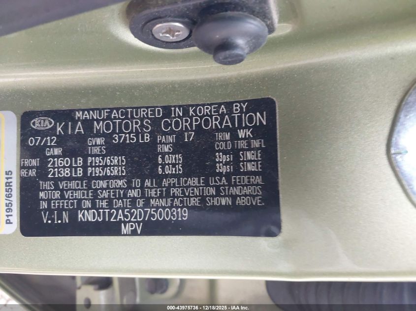 2013 Kia Soul VIN: KNDJT2A52D7500319 Lot: 43975736