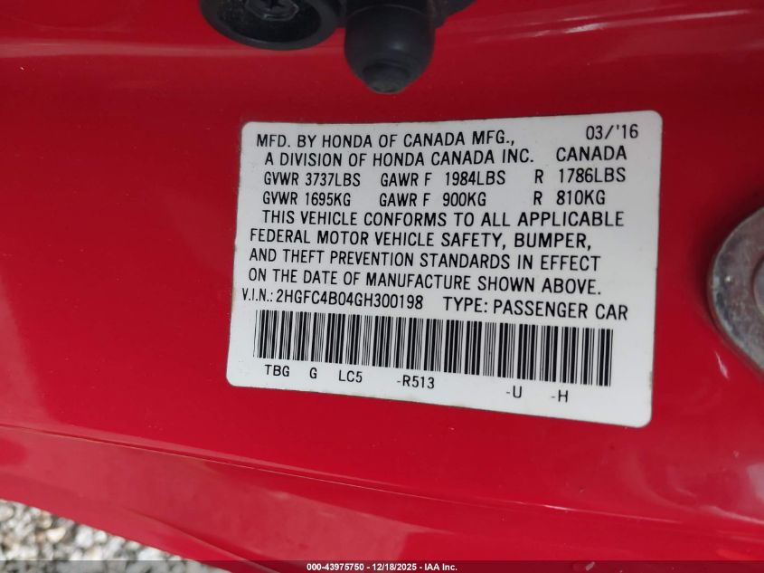 2016 Honda Civic Lx-P VIN: 2HGFC4B04GH300198 Lot: 43975750