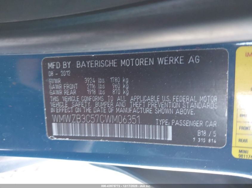 2012 Mini Cooper Countryman VIN: WMWZB3C57CWM06351 Lot: 43975772