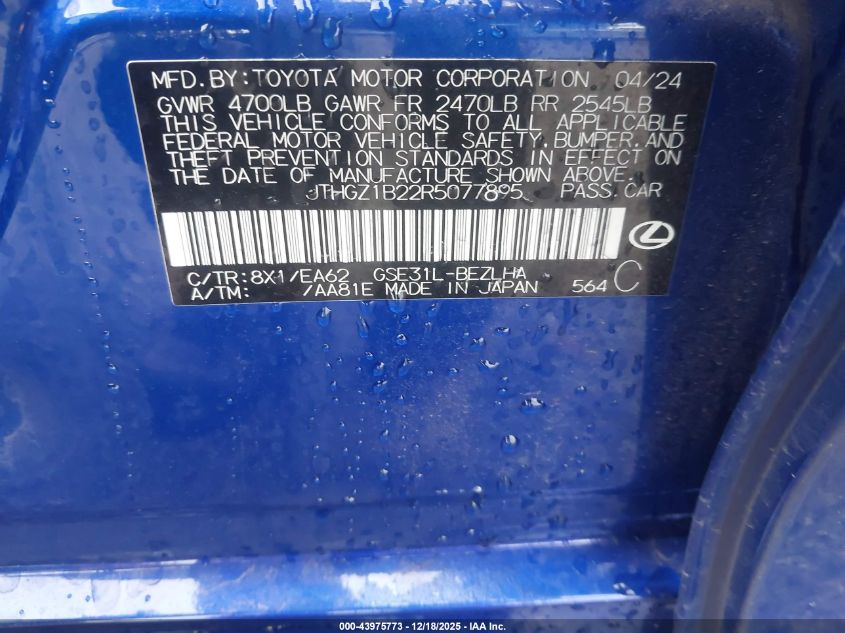 2024 Lexus Is 350 F Sport VIN: JTHGZ1B22R5077895 Lot: 43975773