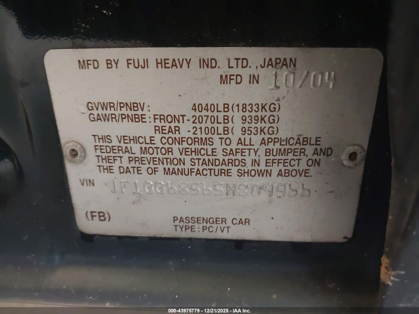 2005 Subaru Impreza Outback Sport Base W/Special Edition VIN: JF1GG68565H809966 Lot: 43975779