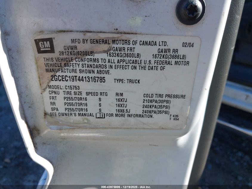 2004 Chevrolet Silverado 1500 Ls VIN: 2GCEC19T441316785 Lot: 43975806