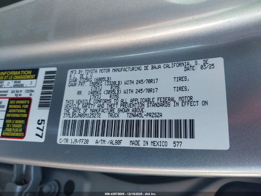 2025 Toyota Tacoma Sr5 VIN: 3TMLB5JN0SM125272 Lot: 43975809