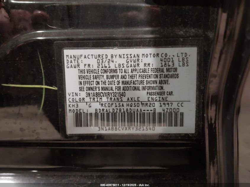 2024 Nissan Sentra Sv Xtronic Cvt VIN: 3N1AB8CVXRY321540 Lot: 43975811