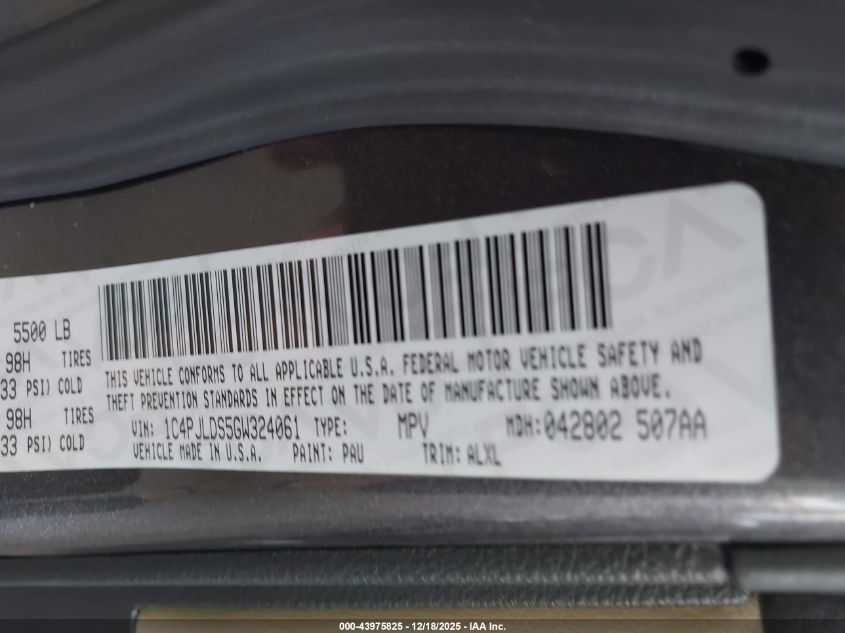 2016 Jeep Cherokee Limited VIN: 1C4PJLDS5GW324061 Lot: 43975825