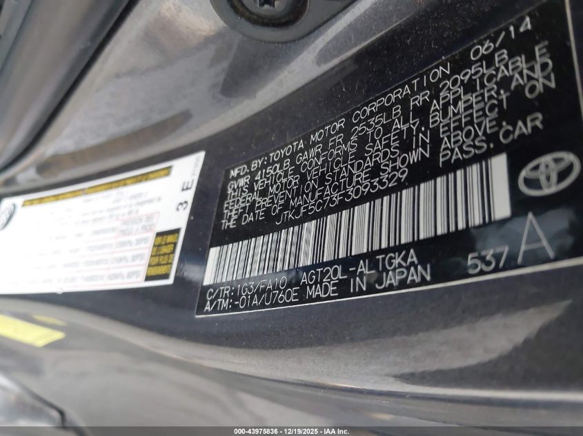 2015 Scion Tc VIN: JTKJF5C73F3093329 Lot: 43975836