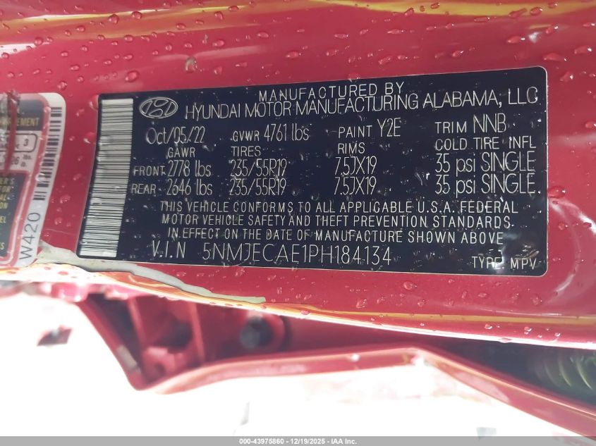 2023 Hyundai Tucson Limited VIN: 5NMJECAE1PH184134 Lot: 43975860