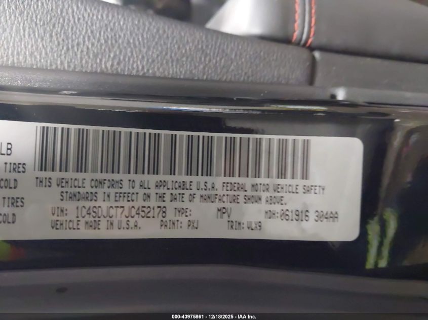 2018 Dodge Durango R/T Awd VIN: 1C4SDJCT7JC452178 Lot: 43975861